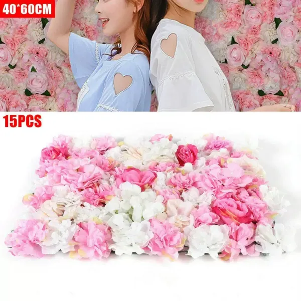15 piezas de flores artificiales de seda para pared de bodas, decoración de fondo Venue (60 x 40 x 7 cm) 15 piezas de flores artificiales de seda para pared de bodas, decoración de fondo Venue (60 x 40 x 7 cm)