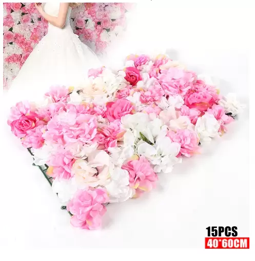 15 piezas de flores artificiales de seda para pared de bodas, decoración de fondo Venue (60 x 40 x 7 cm)