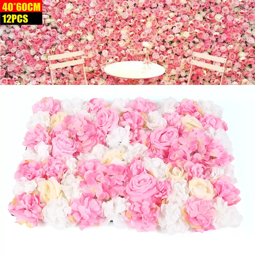12 x flores artificiales de seda para pared de rosas, decoración DIY para bodas, calle, panel de 40 x 60 cm