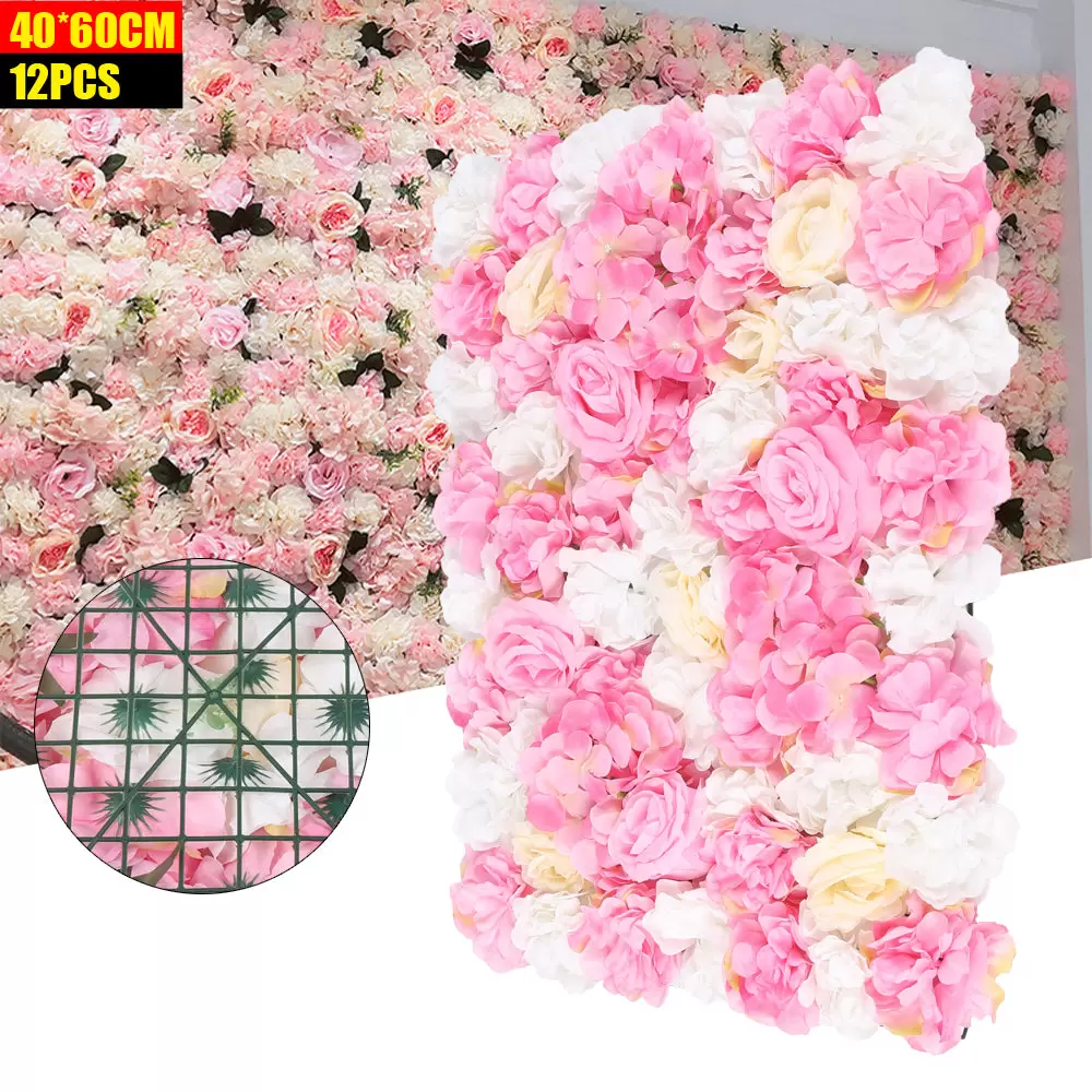 12 x flores artificiales de seda para pared de rosas, decoración DIY para bodas, calle, panel de 40 x 60 cm