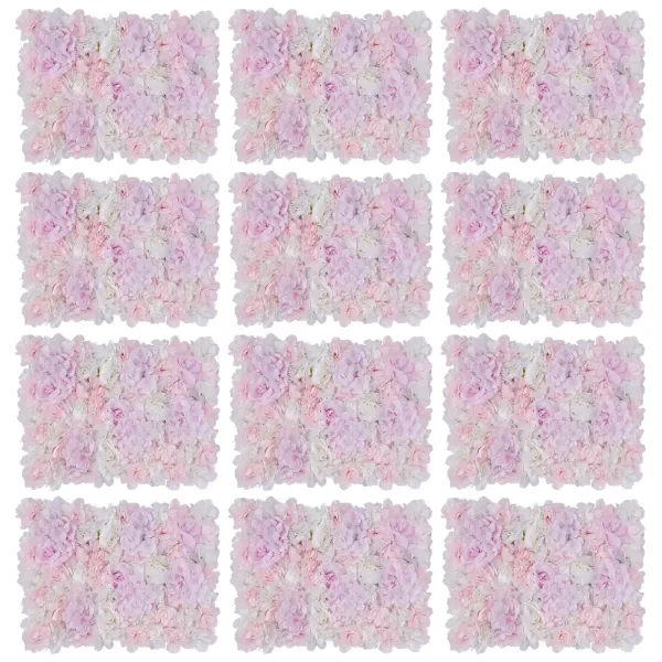 12 paneles de rosas artificiales para decoración de pared, 40 x 60 cm, rosa hortensia rosa claro