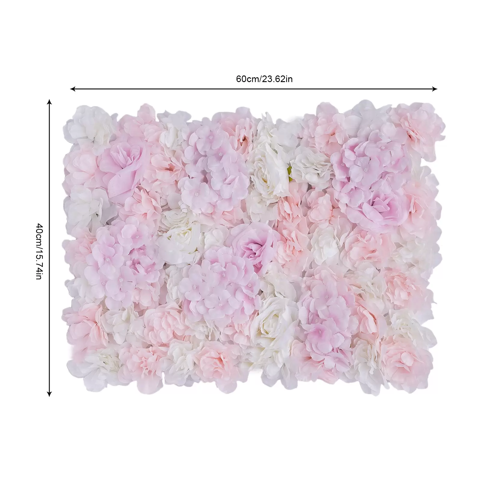 12 paneles de rosas artificiales para decoración de pared, 40 x 60 cm, rosa hortensia rosa claro