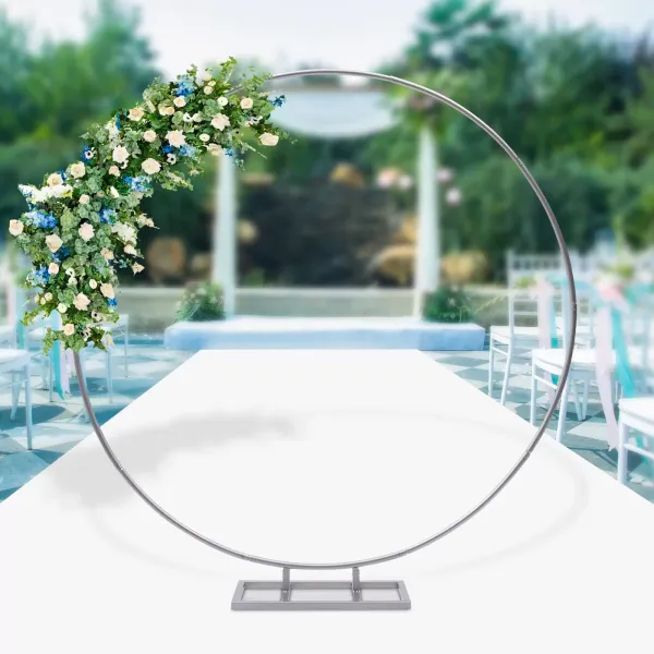 Arco de boda de metal, soporte para arco moderno, anillo redondo, de hierro, arco de flores para decoración de boda, base cuadrada, 1,5 m, plata
