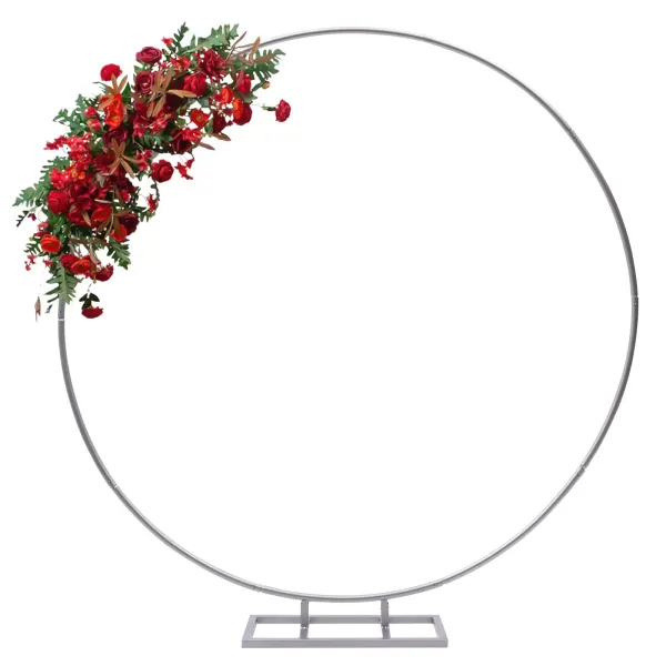 Arco de boda de metal, soporte para arco moderno, anillo redondo, de hierro, arco de flores para decoración de boda, base cuadrada, 1,5 m, plata