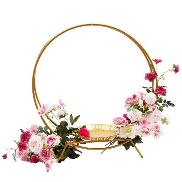 Arco de boda con 2 anillos y soporte para tartas, estante para flores, diámetro de 80 cm