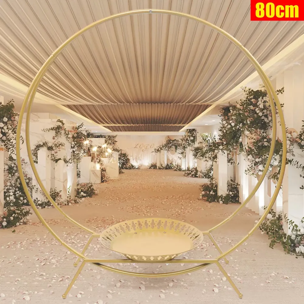 Arco de boda con 2 anillos y soporte para tartas, estante para flores, diámetro de 80 cm