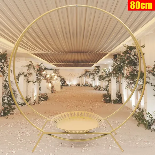 Arco de boda con 2 anillos y soporte para tartas, estante para flores, diámetro de 80 cm