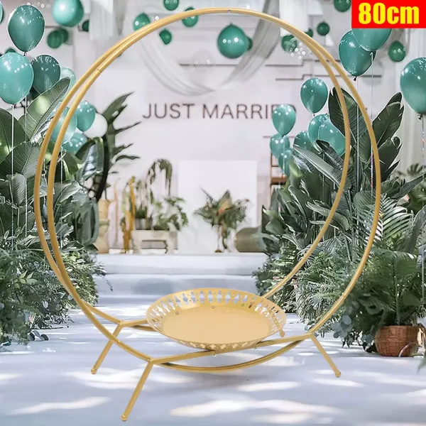 Arco de boda con 2 anillos y soporte para tartas, estante para flores, diámetro de 80 cm