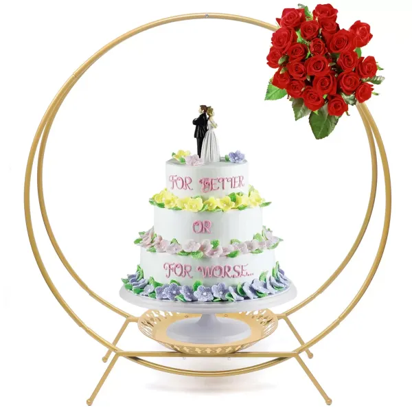 Arco de boda con 2 anillos y soporte para tartas, estante para flores, diámetro de 80 cm