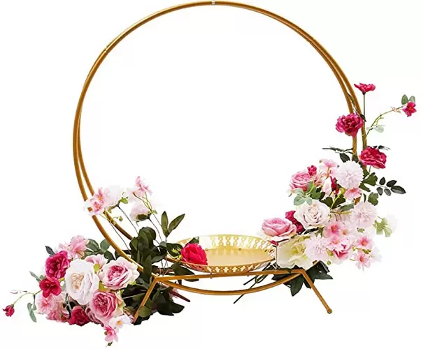 Arco de boda con 2 anillos y soporte para tartas, estante para flores, diámetro de 80 cm