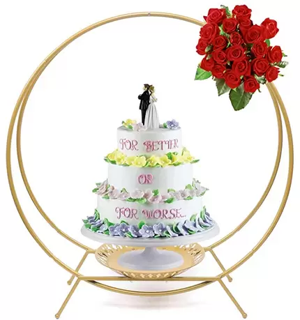 Arco de boda con 2 anillos y soporte para tartas, estante para flores, diámetro de 80 cm