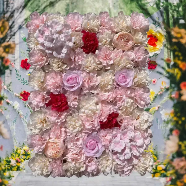CNCEST 20 piezas de pared vegetal (40 * 60 cm) dalia amarilla clara + dalia rosa + rosa, Fondo de decoración de Bricolaje para Bodas