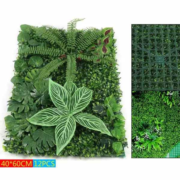 Paneles de seto artificiales, decoración de jardín y pared, césped grueso, duradero, hoja realista, 12 unidades 40 x 60 cm Paneles de seto artificiales, decoración de jardín y pared, césped grueso, duradero, hoja realista, 12 unidades 40 x 60 cm