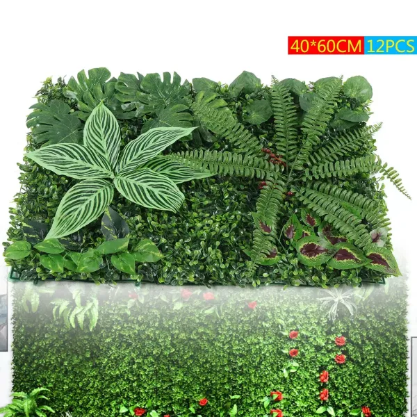 Paneles de seto artificiales, decoración de jardín y pared, césped grueso, duradero, hoja realista, 12 unidades 40 x 60 cm