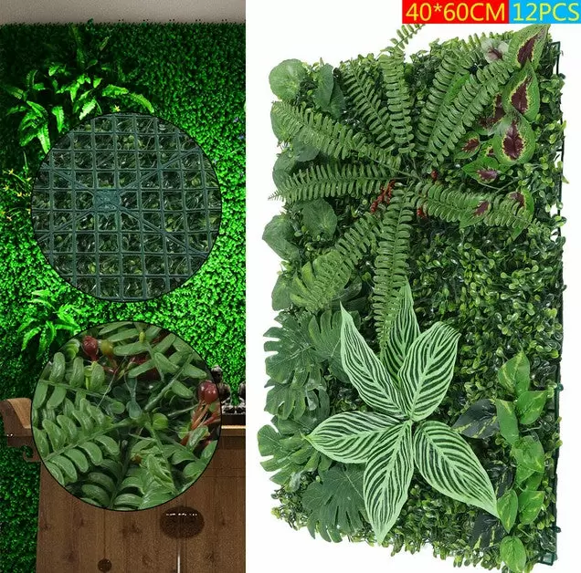 Paneles de seto artificiales, decoración de jardín y pared, césped grueso, duradero, hoja realista, 12 unidades 40 x 60 cm