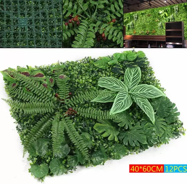 Paneles de seto artificiales, decoración de jardín y pared, césped grueso, duradero, hoja realista, 12 unidades 40 x 60 cm