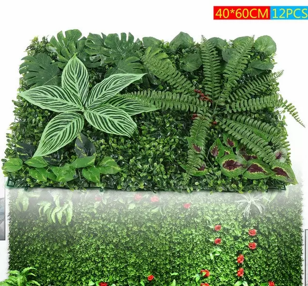Paneles de seto artificiales, decoración de jardín y pared, césped grueso, duradero, hoja realista, 12 unidades 40 x 60 cm