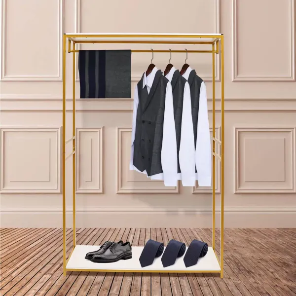 1,9 m de pesado perchero estable de metal dorado perchero cuadrado con tapicería para el hogar, tienda de ropa, boda