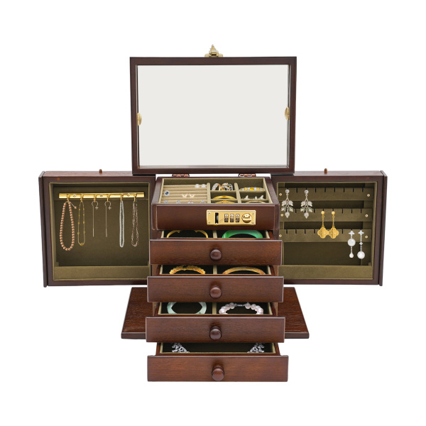 Joyero grande, joyero, 4 cajones, caja de almacenamiento para anillos de joyería con espejo/cerradura Joyero grande, joyero, 4 cajones, caja de almacenamiento para anillos de joyería con espejo/cerradura