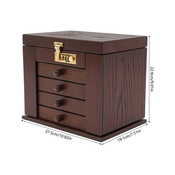 Joyero grande, joyero, 4 cajones, caja de almacenamiento para anillos de joyería con espejo/cerradura Joyero grande, joyero, 4 cajones, caja de almacenamiento para anillos de joyería con espejo/cerradura
