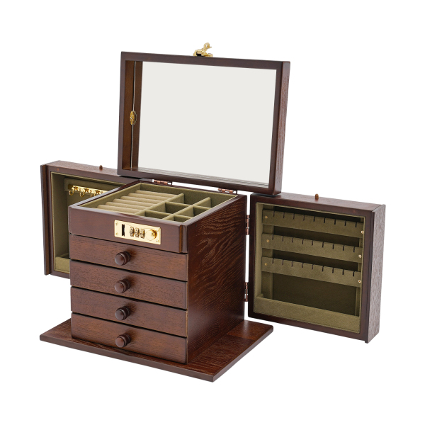 Joyero grande, joyero, 4 cajones, caja de almacenamiento para anillos de joyería con espejo/cerradura Joyero grande, joyero, 4 cajones, caja de almacenamiento para anillos de joyería con espejo/cerradura