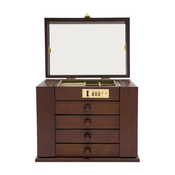 Joyero grande, joyero, 4 cajones, caja de almacenamiento para anillos de joyería con espejo/cerradura