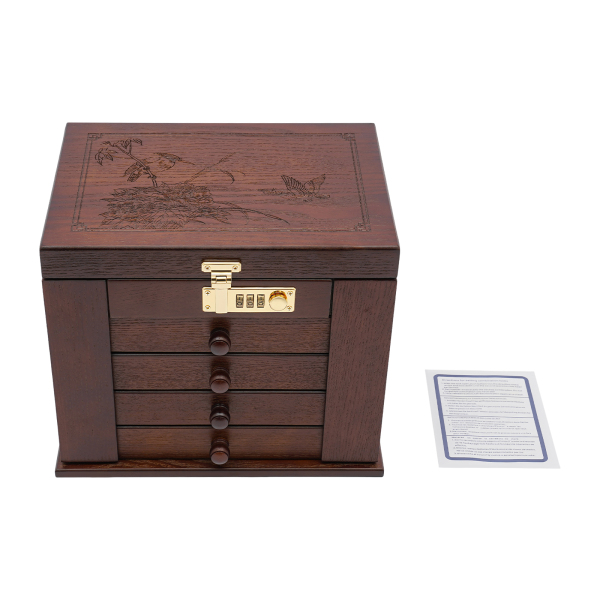 Joyero grande, joyero, 4 cajones, caja de almacenamiento para anillos de joyería con espejo/cerradura