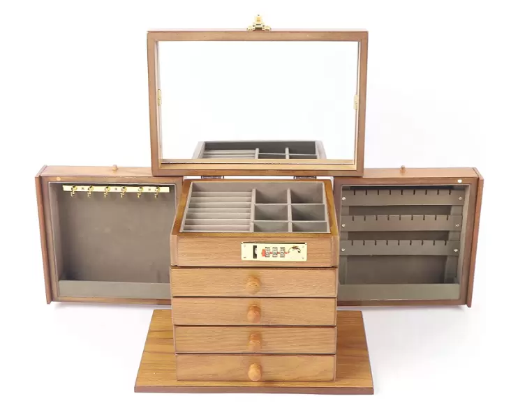 Joyero de madera grande, armario de joyería, vitrina para joyas, armario de caja, collar, anillo de almacenamiento con cerradura