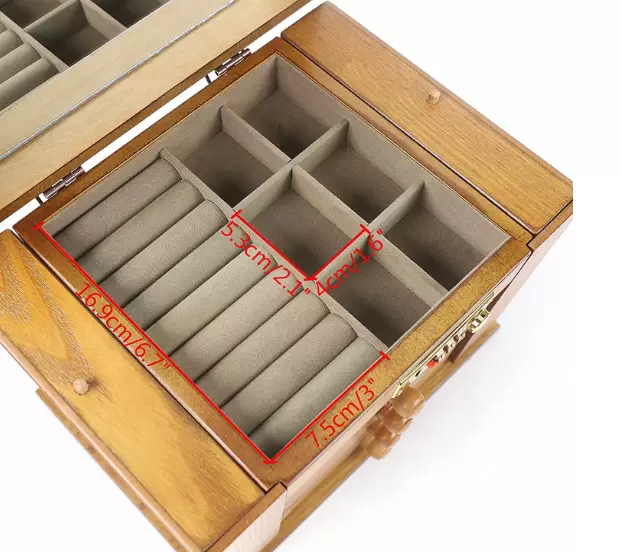 Joyero de madera grande, armario de joyería, vitrina para joyas, armario de caja, collar, anillo de almacenamiento con cerradura