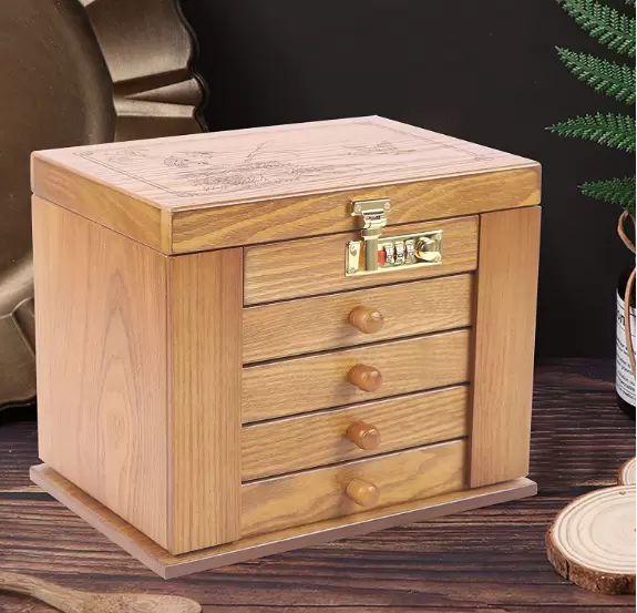 Joyero de madera grande, armario de joyería, vitrina para joyas, armario de caja, collar, anillo de almacenamiento con cerradura