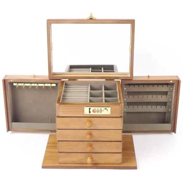 Joyero de madera grande, armario de joyería, vitrina para joyas, armario de caja, collar, anillo de almacenamiento con cerradura