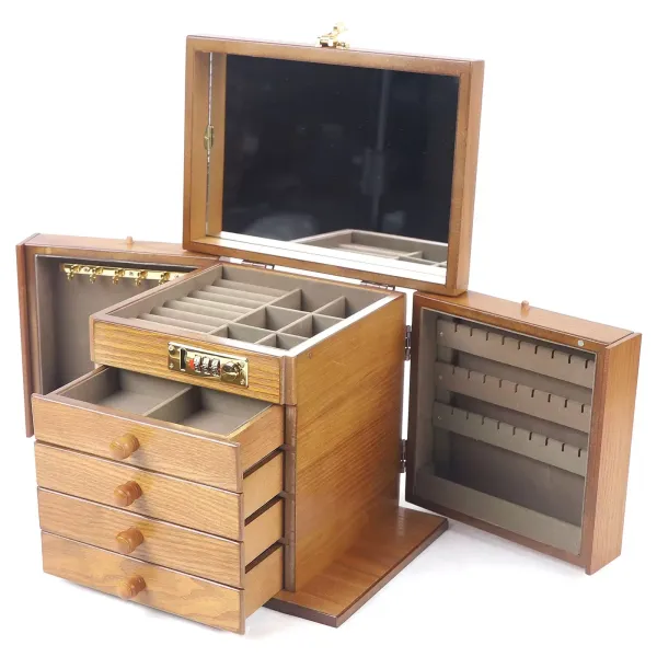 Joyero de madera grande, armario de joyería, vitrina para joyas, armario de caja, collar, anillo de almacenamiento con cerradura Joyero de madera grande, armario de joyería, vitrina para joyas, armario de caja, collar, anillo de almacenamiento con cerradura