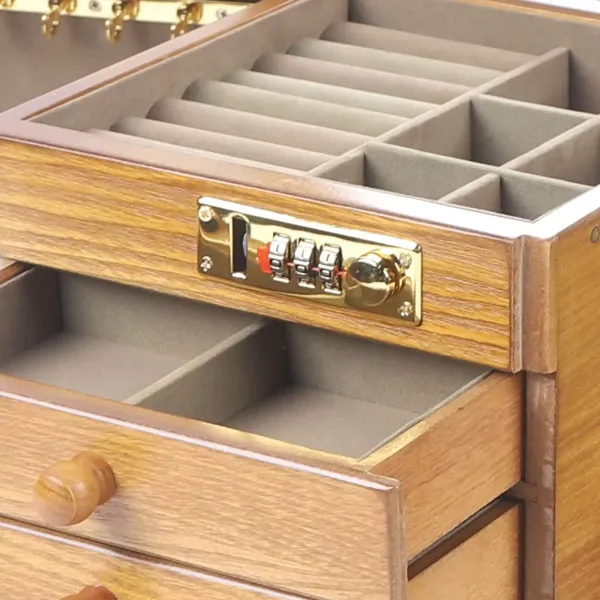 Joyero de madera grande, armario de joyería, vitrina para joyas, armario de caja, collar, anillo de almacenamiento con cerradura Joyero de madera grande, armario de joyería, vitrina para joyas, armario de caja, collar, anillo de almacenamiento con cerradura