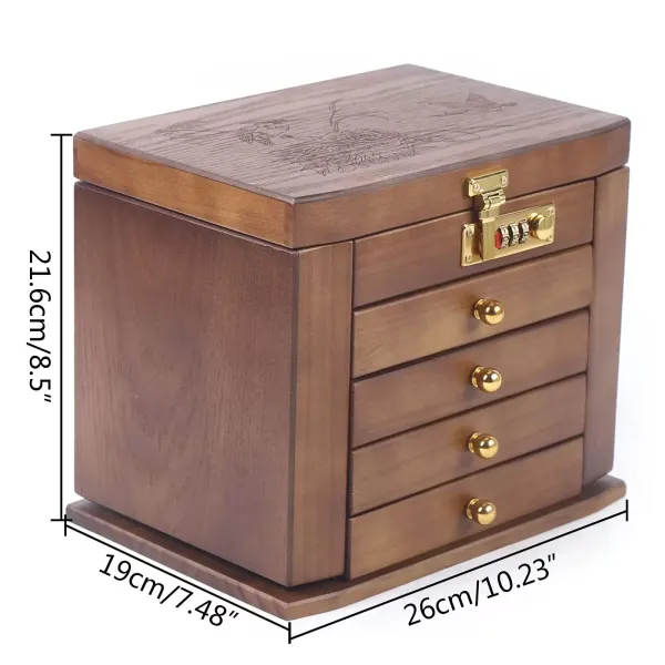 Joyero retro de madera de 5 capas con espejo, cerradura de combinación, cajón, regalo ideal para el día de San Valentín, Día de la Madre