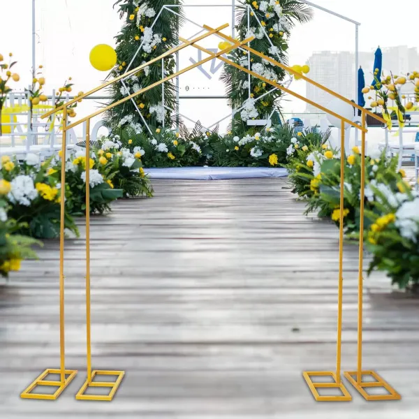 Arco de hierro de 2,6 m para decoración de césped, boda, puerta, dorado, marco de flores, corona para fiestas, bodas, Navidad