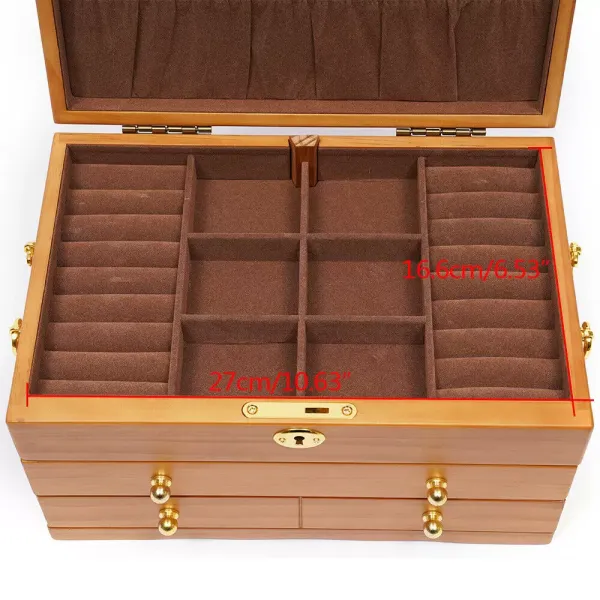 CNCEST Joyero de 3 capas de madera, gran capacidad, con candado, vintage, organizador para anillos, collares, relojes