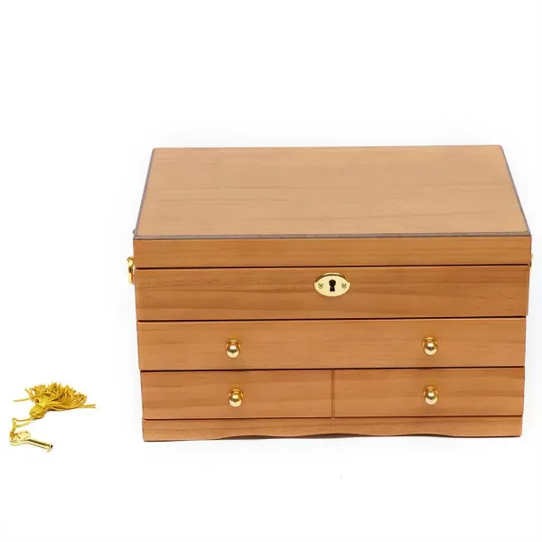 CNCEST Joyero de 3 capas de madera, gran capacidad, con candado, vintage, organizador para anillos, collares, relojes