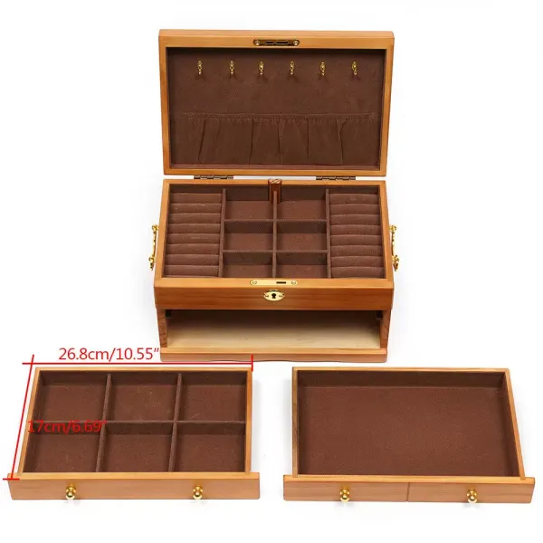 CNCEST Joyero de 3 capas de madera, gran capacidad, con candado, vintage, organizador para anillos, collares, relojes CNCEST Joyero de 3 capas de madera, gran capacidad, con candado, vintage, organizador para anillos, collares, relojes