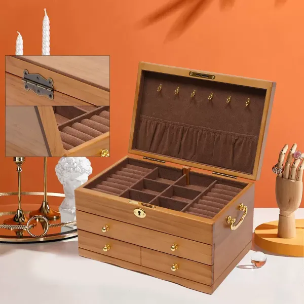 CNCEST Joyero de 3 capas de madera, gran capacidad, con candado, vintage, organizador para anillos, collares, relojes CNCEST Joyero de 3 capas de madera, gran capacidad, con candado, vintage, organizador para anillos, collares, relojes