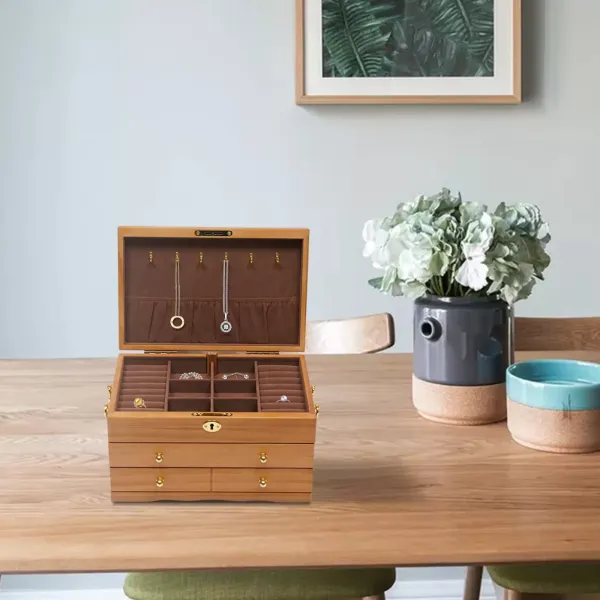 CNCEST Joyero de 3 capas de madera, gran capacidad, con candado, vintage, organizador para anillos, collares, relojes