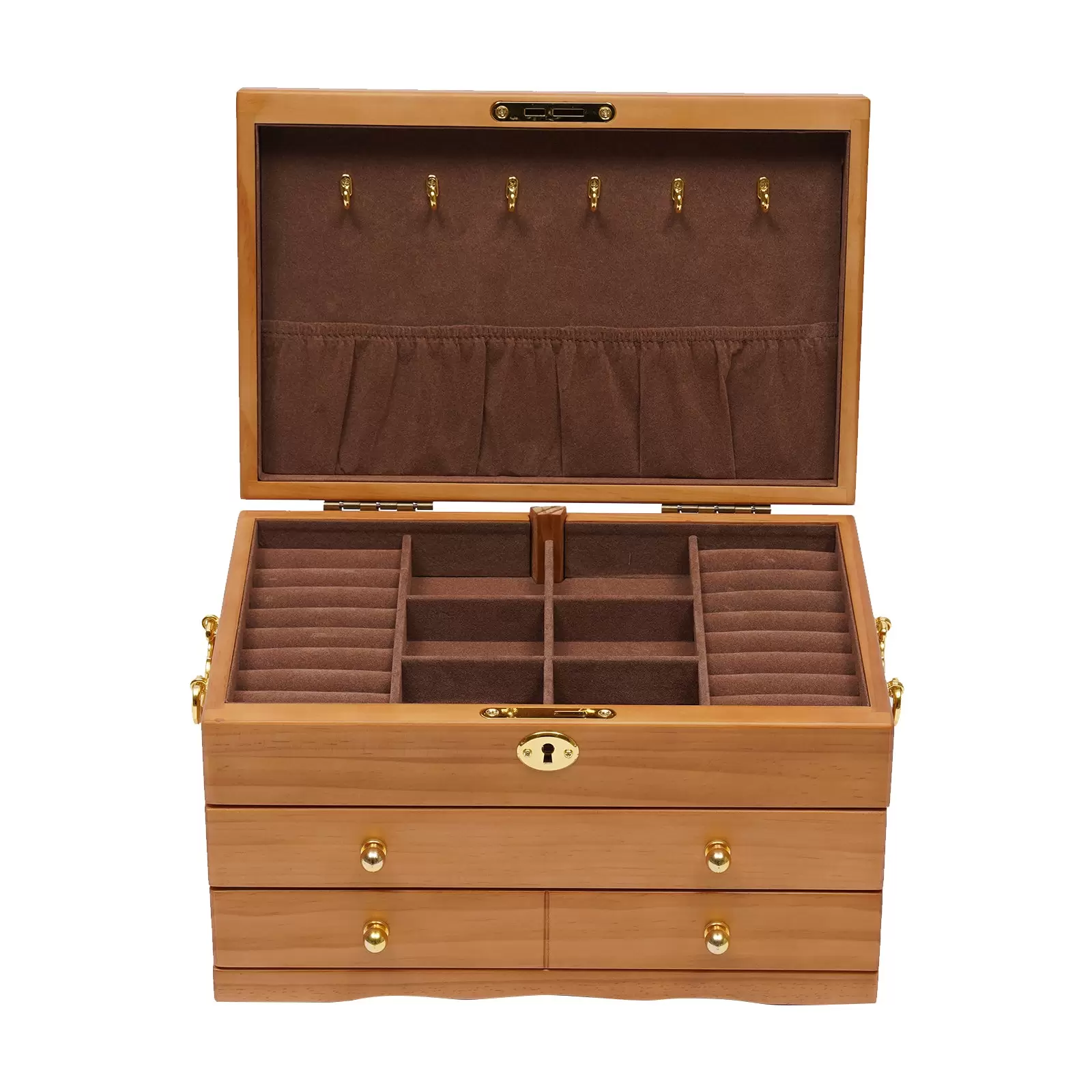 CNCEST Joyero de 3 capas de madera, gran capacidad, con candado, vintage, organizador para anillos, collares, relojes
