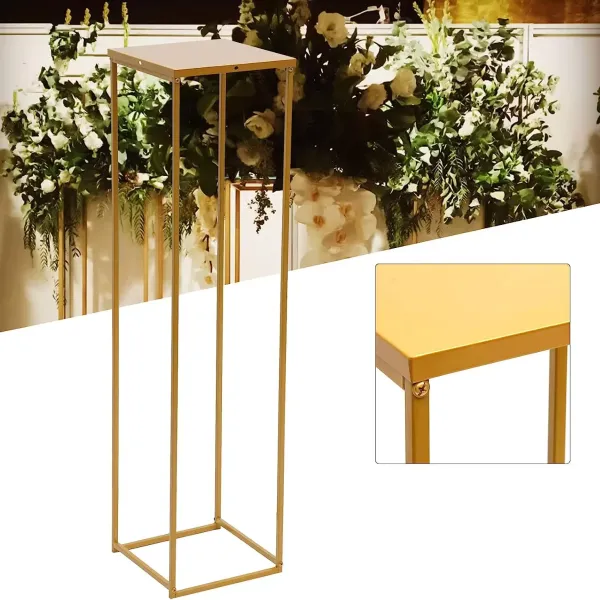Soporte dorado para flores con geometría altura de 100 cm, soporte de metal para decoración de bodas 9,84 x 9,84 x 39,37 pulgadas