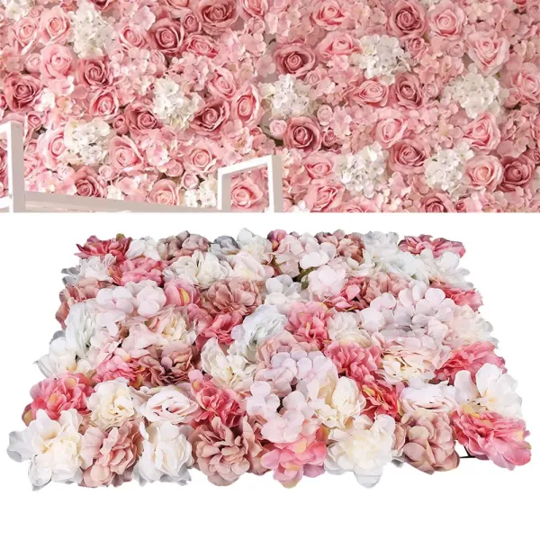 6 piezas de planta de flor muro otoñal Dahlia rosa hortensia rosa flor pared bricolaje boda ruta fondo 40 x 60 cm