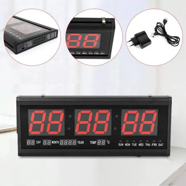 Reloj de pared digital LED con calendario, fecha, temperatura, salón, 24 horas, para estudio, lugar público