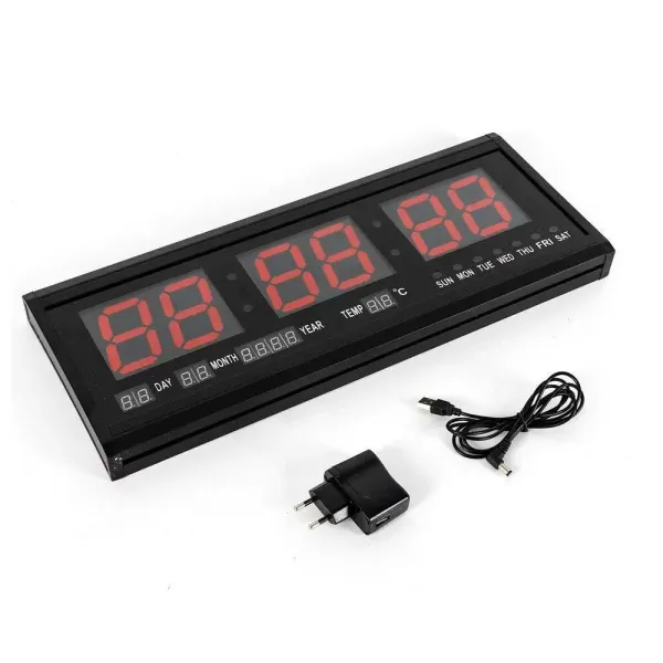 Reloj de pared digital LED con calendario, fecha, temperatura, salón, 24 horas, para estudio, lugar público