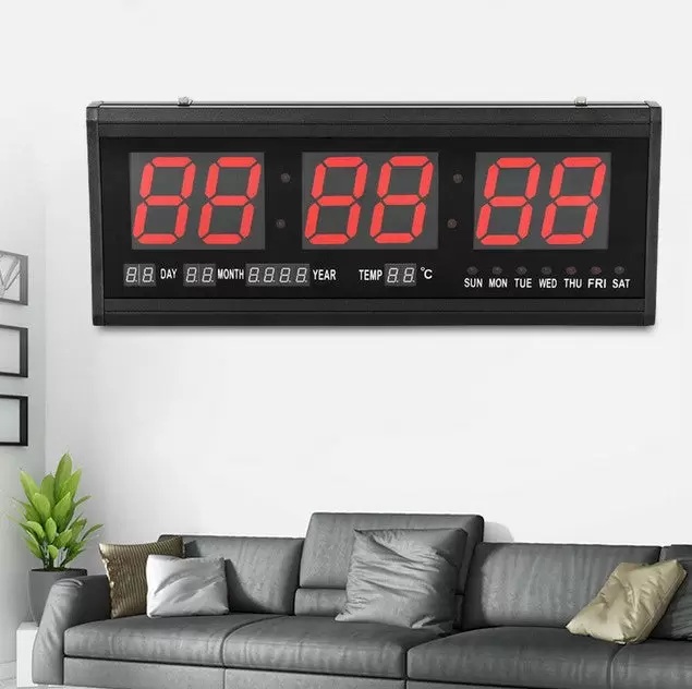 Reloj de pared digital LED con calendario, fecha, temperatura, salón, 24 horas, para estudio, lugar público