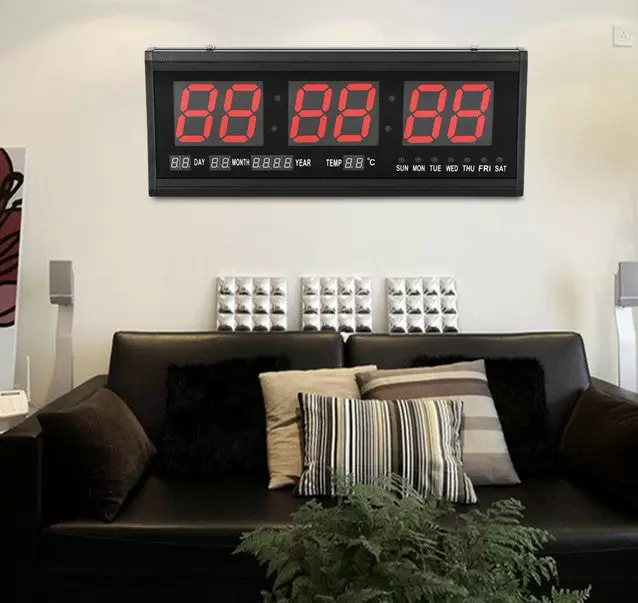 Reloj de pared digital LED con calendario, fecha, temperatura, salón, 24 horas, para estudio, lugar público