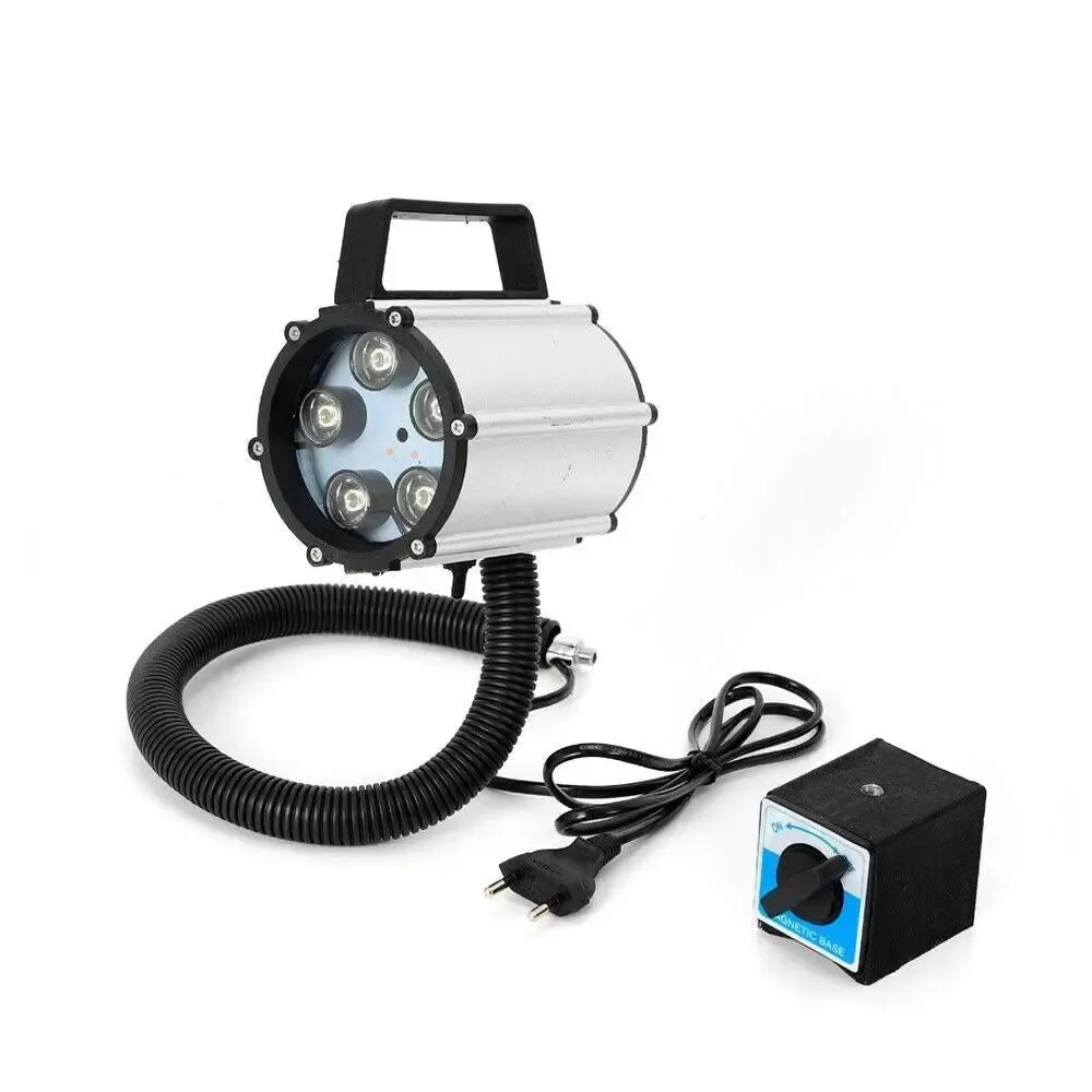 Lámpara LED para máquina de torno, resistente al agua, flexible, cuello de cisne, base magnética, 5 W, 220 V