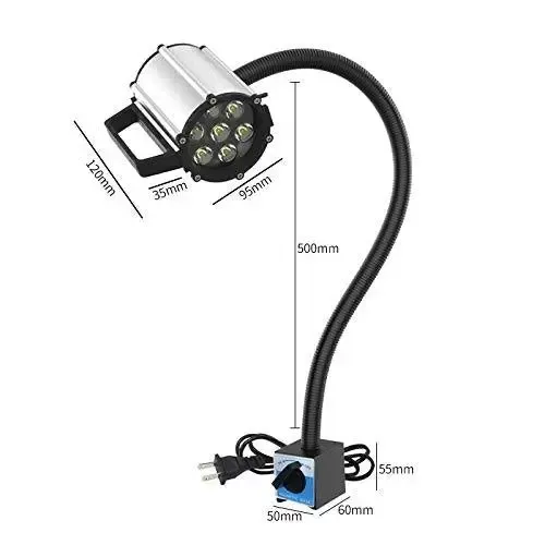 Lámpara LED para máquina de torno, resistente al agua, flexible, cuello de cisne, base magnética, 5 W, 220 V