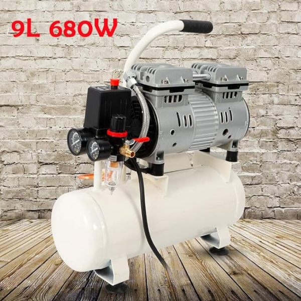 Compresor de Aire Comprimido, 680 W, 57 dB, 8 Bar, Silencioso, Sin Aceite, Compresor Whisper, Compresor, Caldera de 9 L